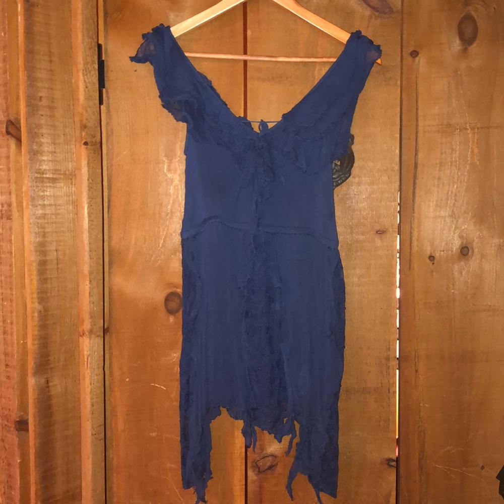 Free People Navy Lace Tunic Top